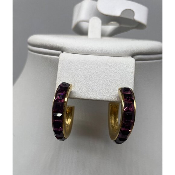 Givenchy Gold-Plated Hoop Earrings With Amethyst-Colored Crystal Accents - Picture 1 of 7